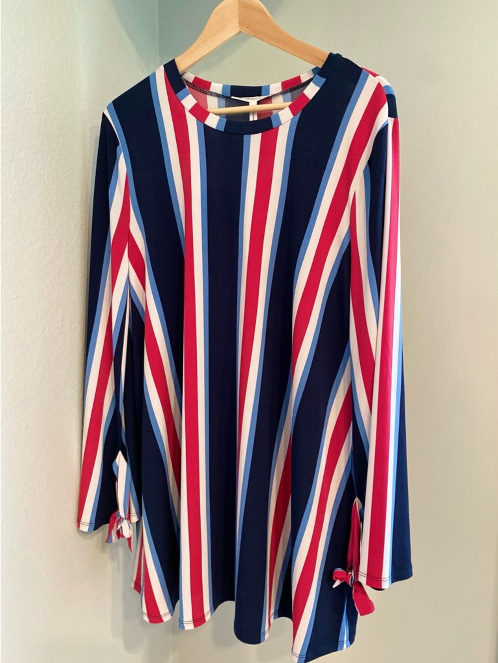 BCBGeneration Navy, Red, Light Blue & White Striped Long Sleeve Dress